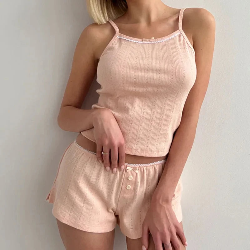 Women's 2 Piece Pajama Set Sleeveless Lace Trim Cami Tops Floral Shorts Sleepwear Outfits 2024