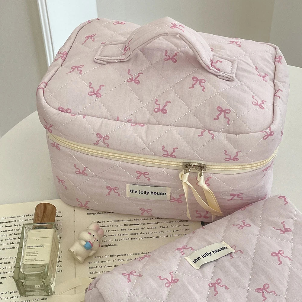 Pink Bowknot Quilted Cosmetic Bag/Travel Organizer