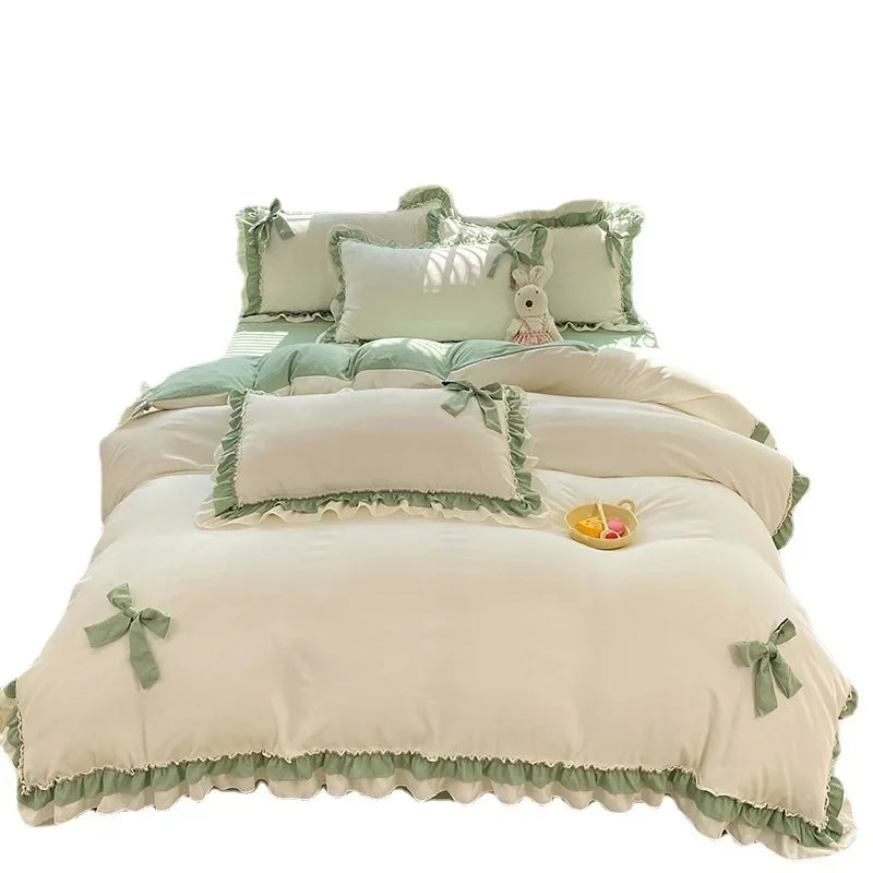 Pink Lace Ruffle Duvet Cover Set - Luxury Bedding for Girls & Women