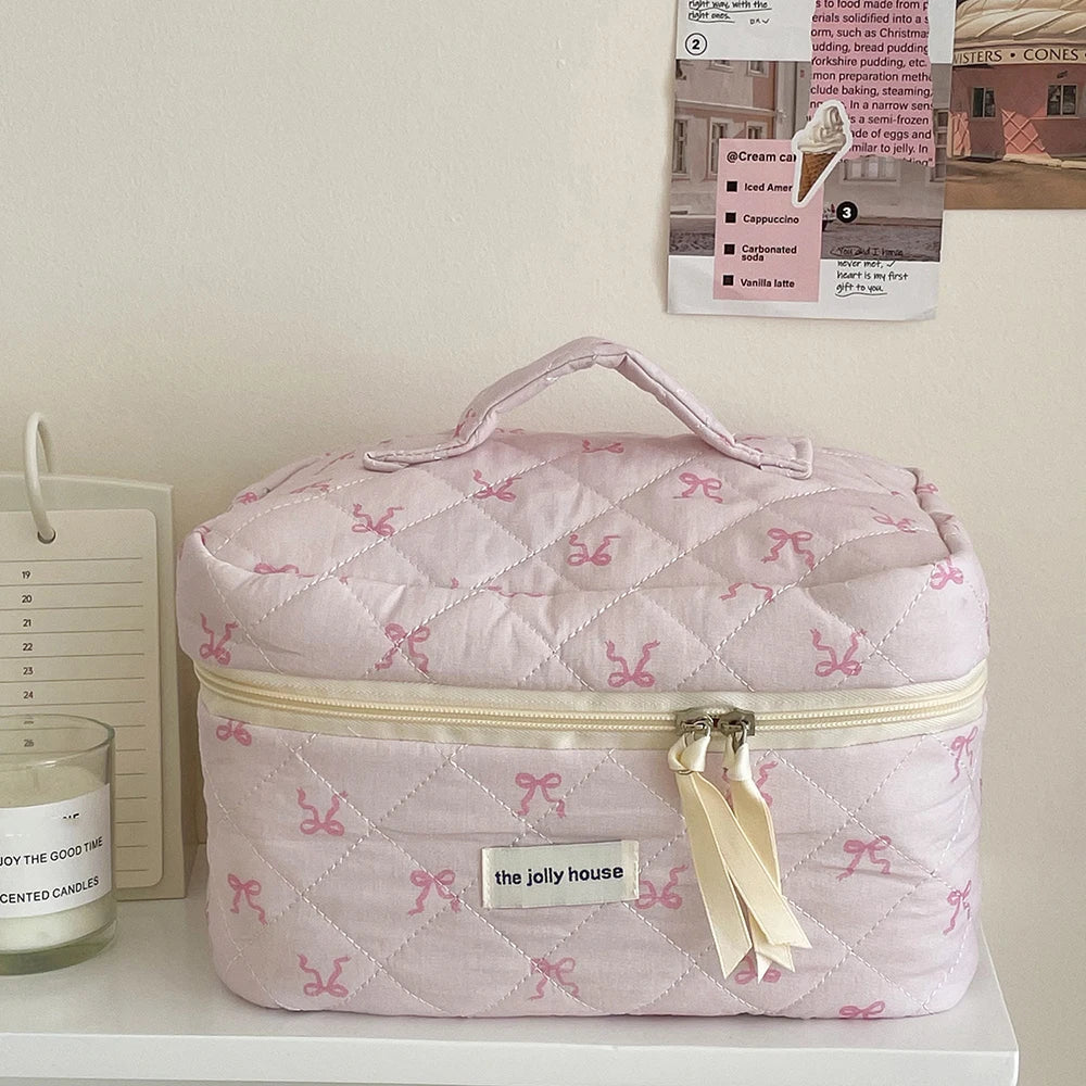 Pink Bowknot Quilted Cosmetic Bag/Travel Organizer