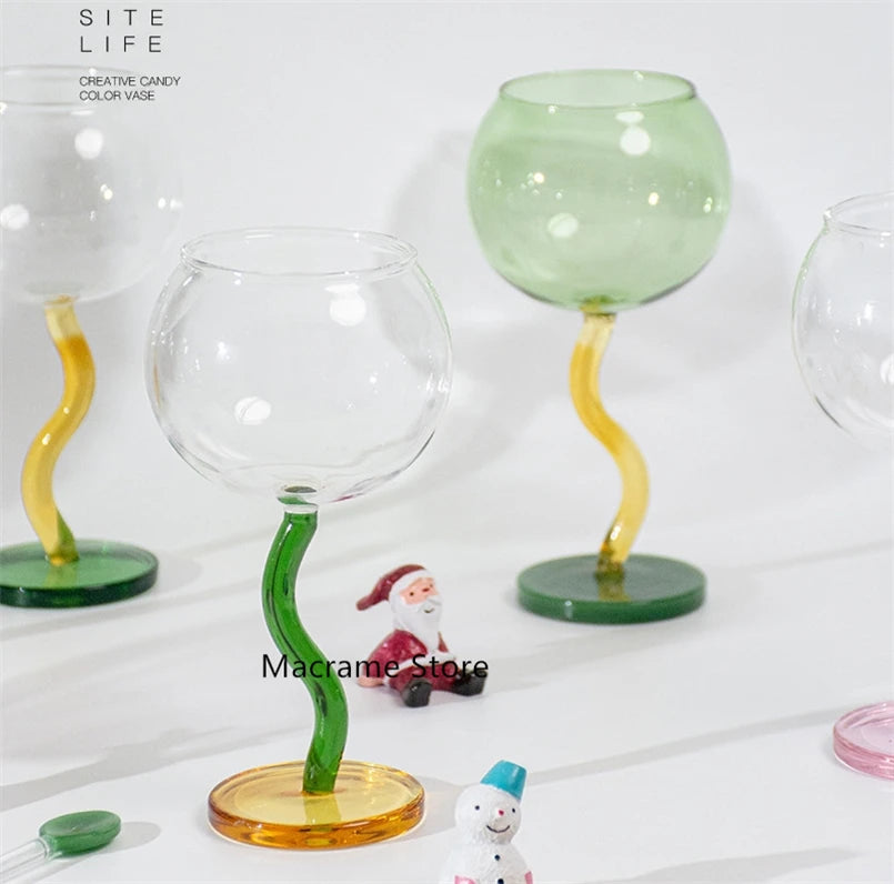 Korean Style Glass Cup - Big Belly, Colorful Bubble Design
