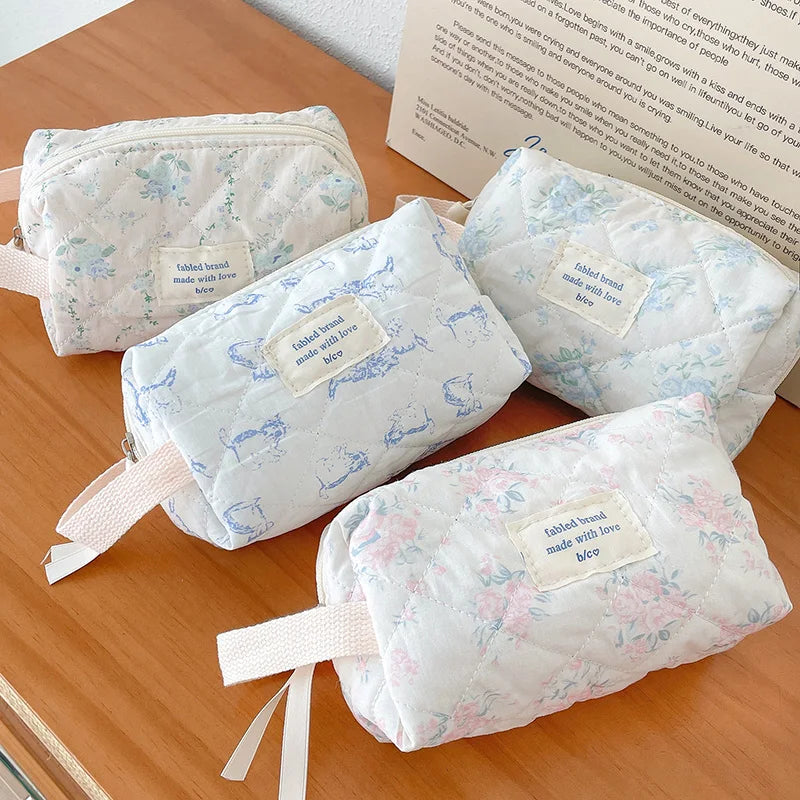 3 Types Floral Cosmetic Bag Set/Quilted Travel Tote