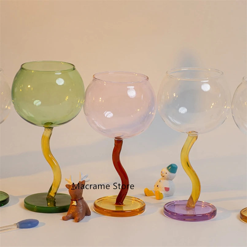 Korean Style Glass Cup - Big Belly, Colorful Bubble Design