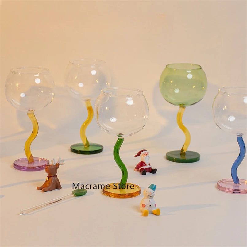 Korean Style Glass Cup - Big Belly, Colorful Bubble Design