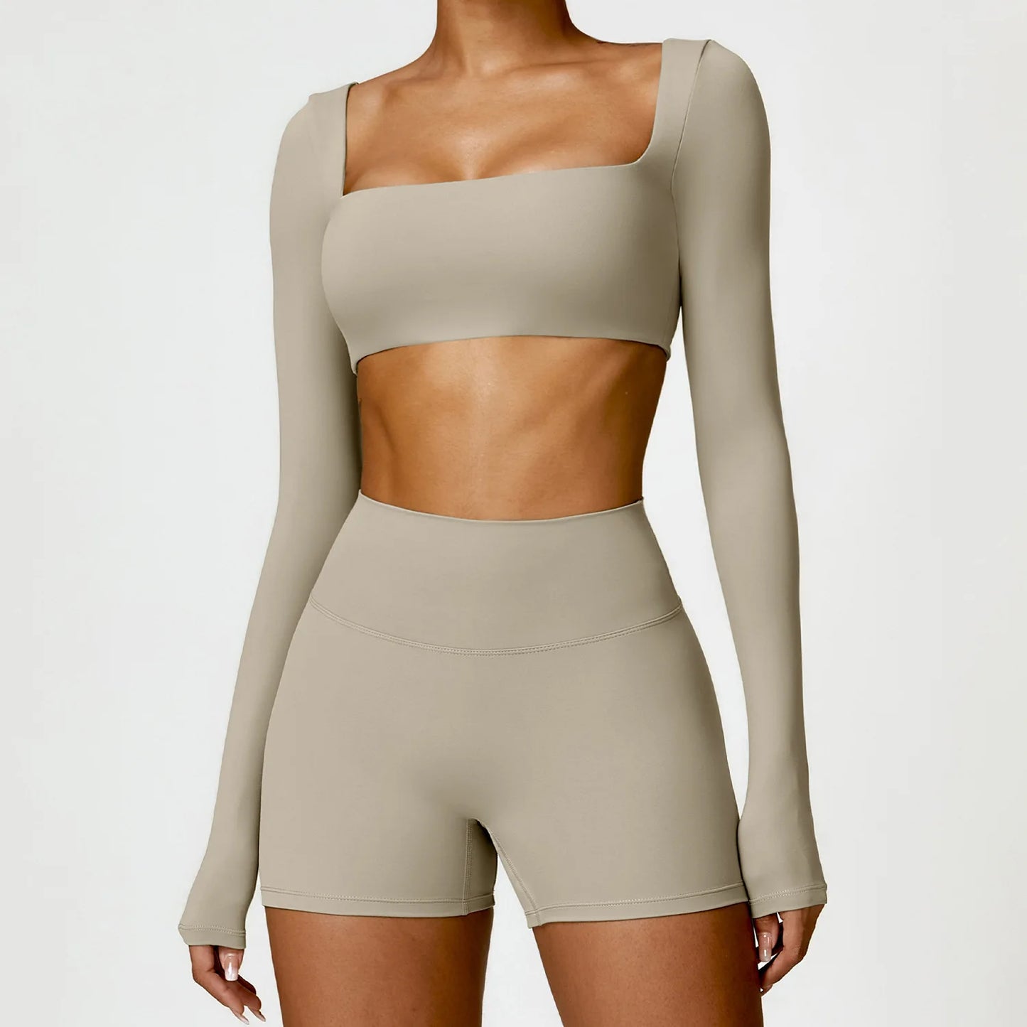 Long Sleeve Running Set, Women's Sportswear, Gym Crop Top & Leggings, Quick-Dry
