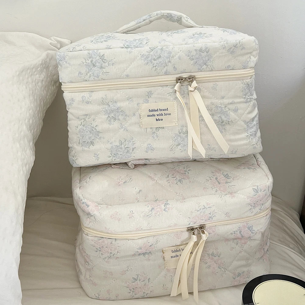 Quilted Floral Makeup Bag/Cosmetic Organizer