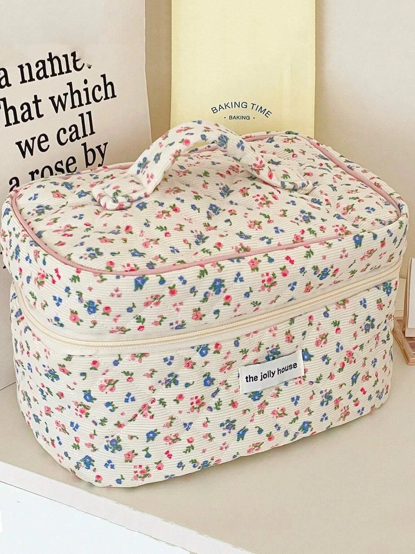 Floral Corduroy Cosmetic Bag