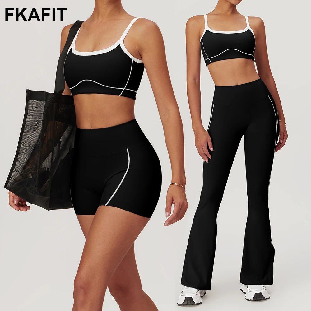 Women's Yoga Set, Sports Bra, Flare Leggings/Shorts, Workout Activewear