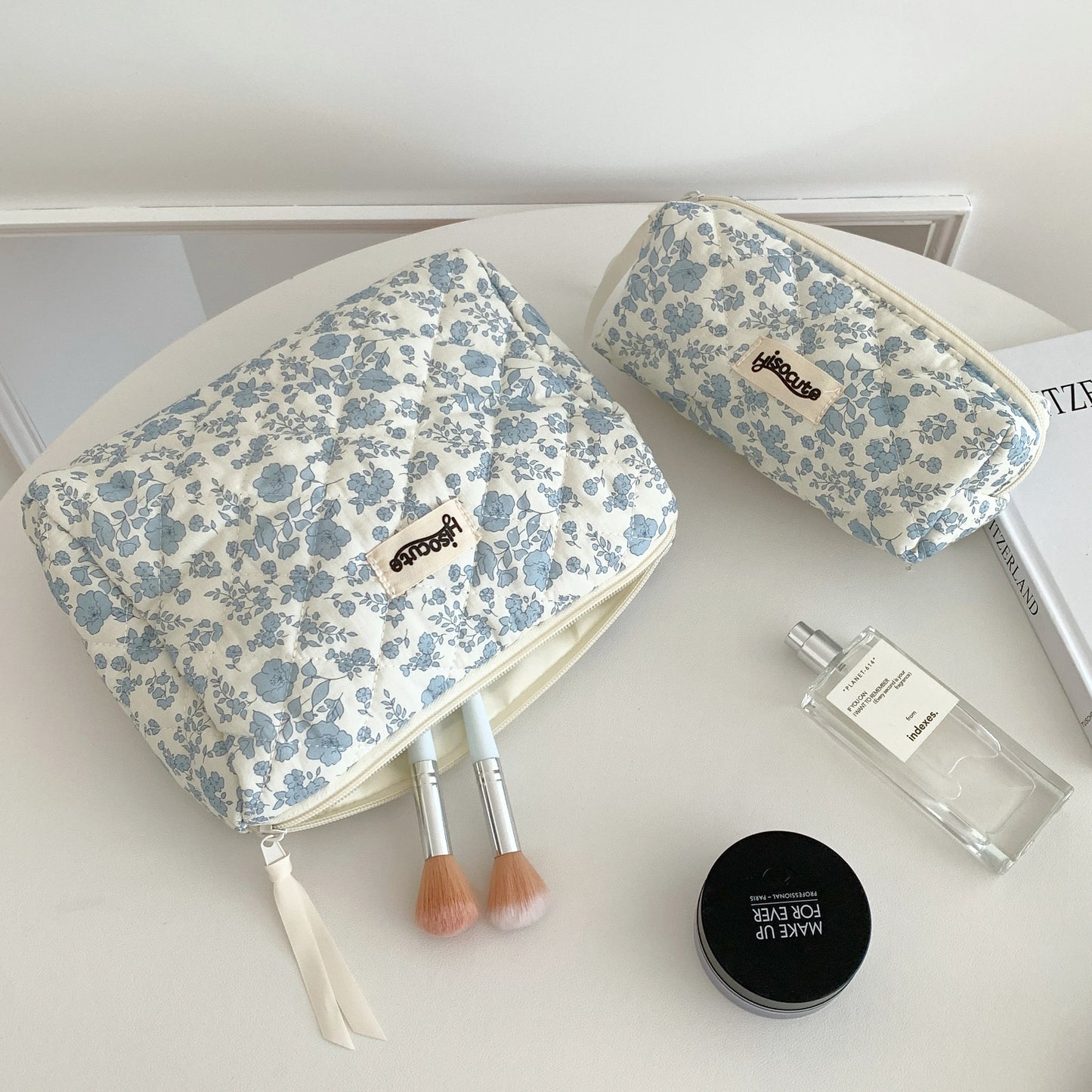 3-Piece Cotton Floral Cosmetic Bag Set