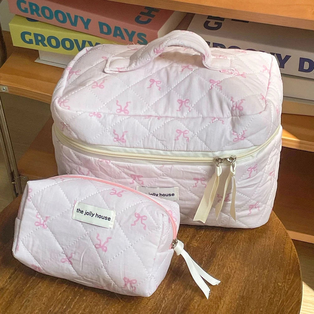 Pink Bowknot Quilted Cosmetic Bag/Travel Organizer