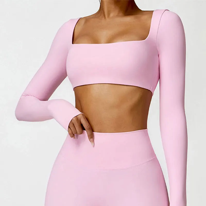 Women's Long Sleeve Yoga Top, Workout Running Shirt, Push Up Gym Top