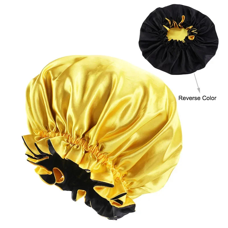 Satin Bonnet Sleeping Cap Double Color Ding Big Lace Nightcap