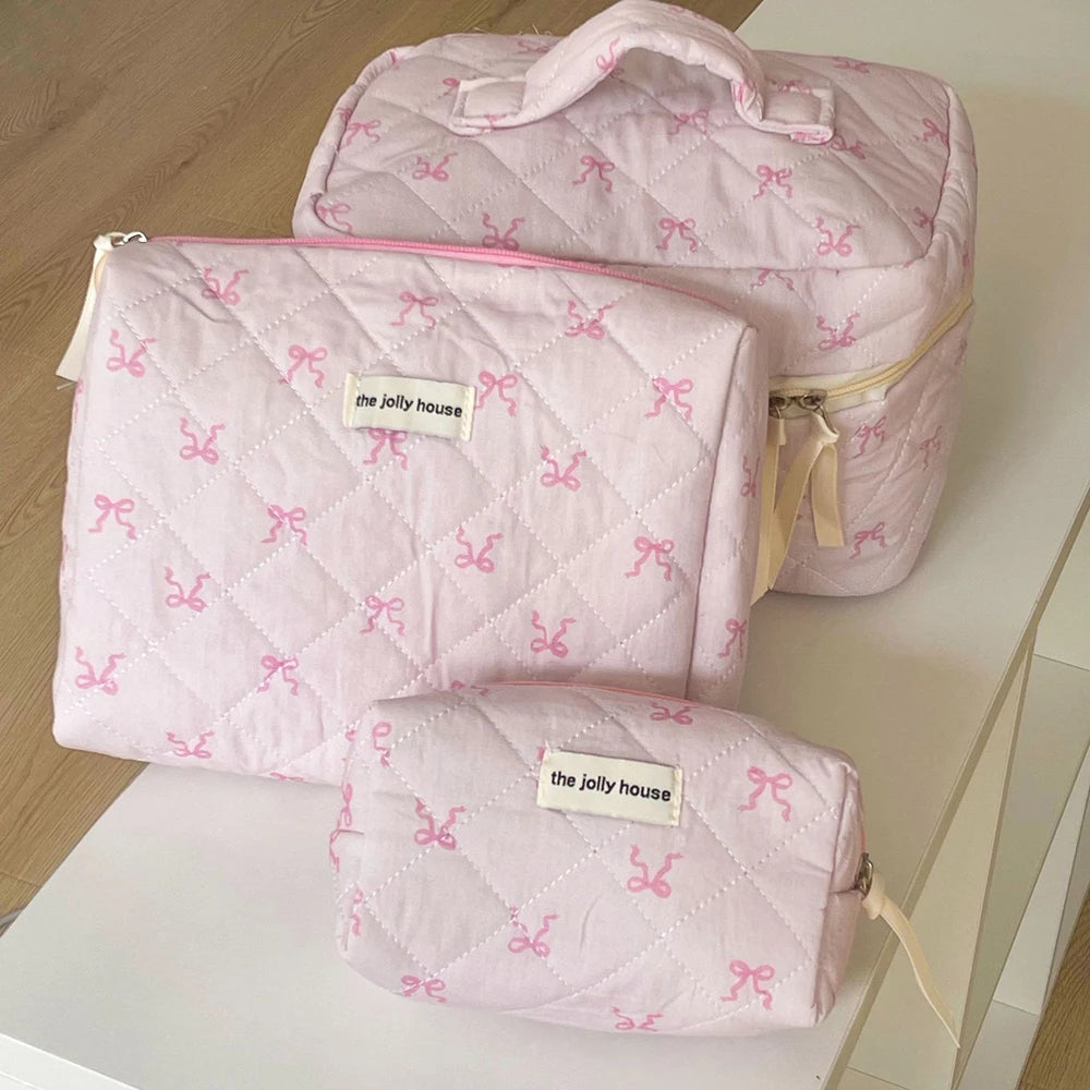 Pink Bowknot Quilted Cosmetic Bag/Travel Organizer