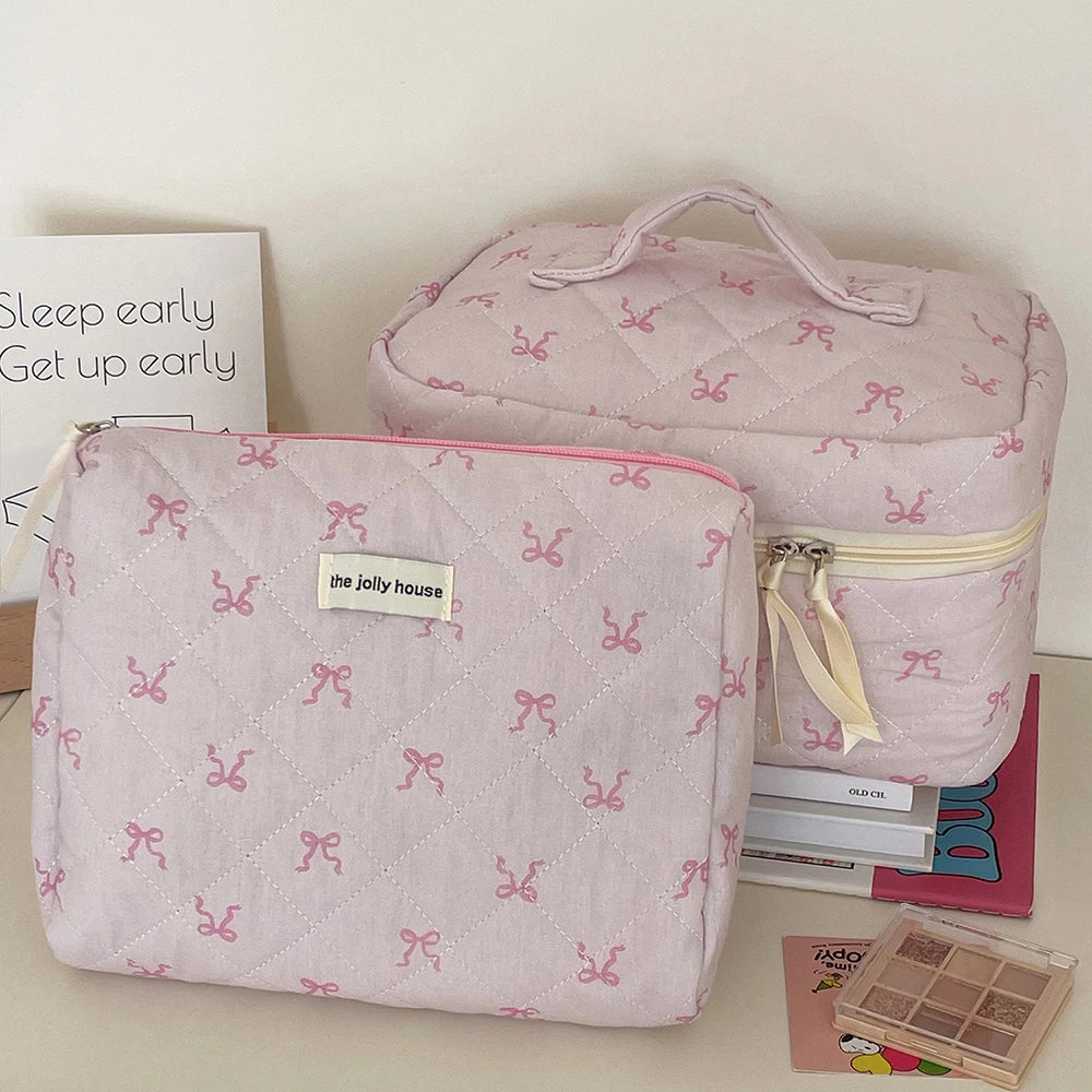 Pink Bowknot Quilted Cosmetic Bag/Travel Organizer