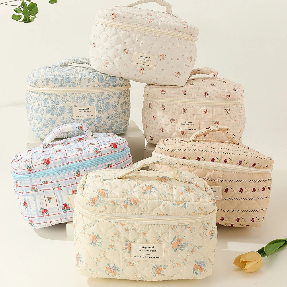 3pc floral quilted cosmetic bag set