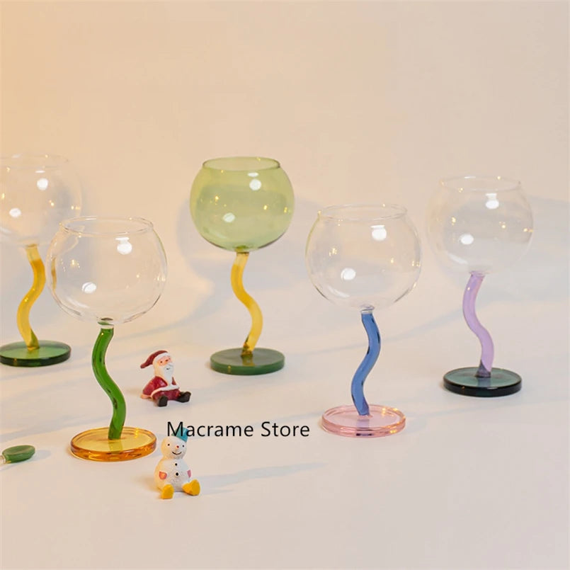 Korean Style Glass Cup - Big Belly, Colorful Bubble Design
