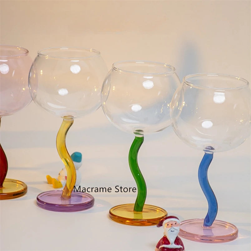 Korean Style Glass Cup - Big Belly, Colorful Bubble Design