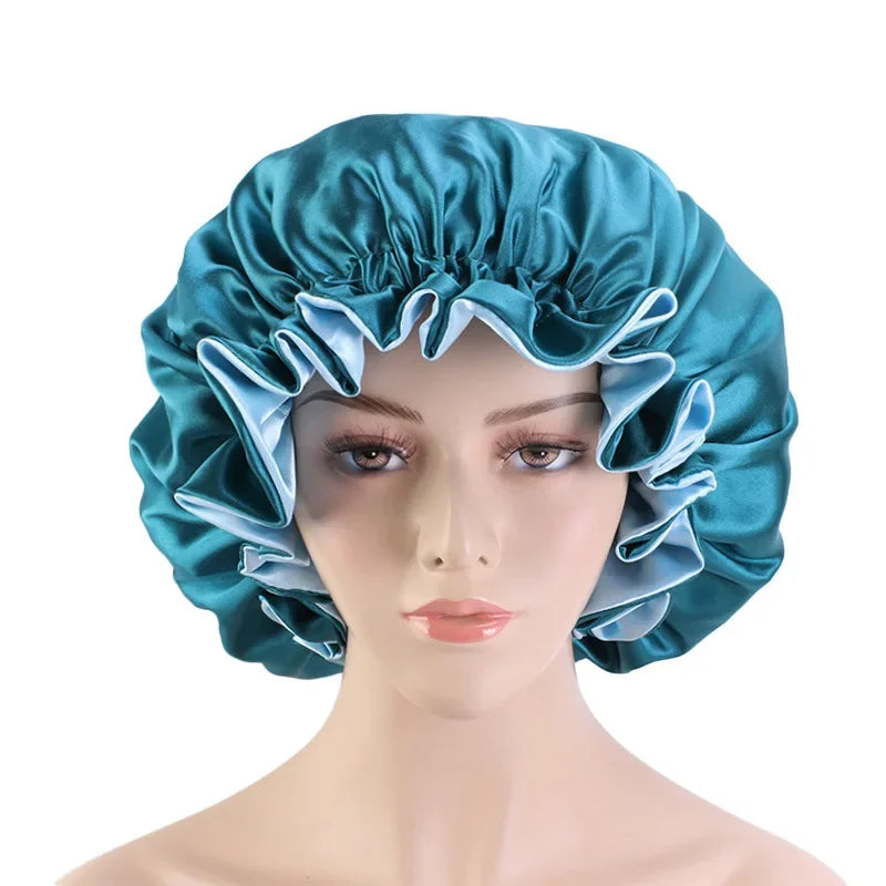 Satin Bonnet Sleeping Cap Double Color Ding Big Lace Nightcap