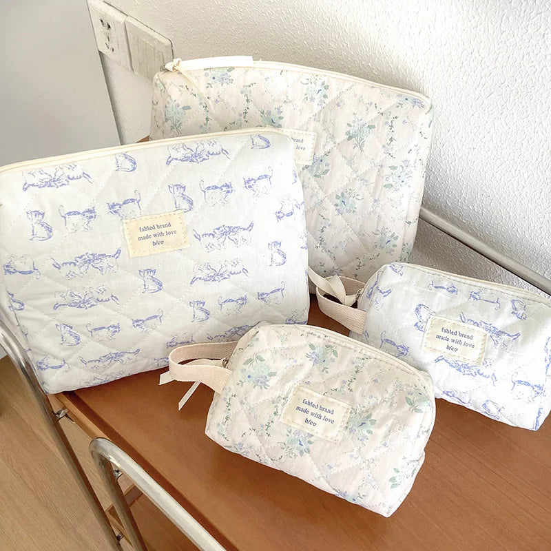 3 Types Floral Cosmetic Bag Set/Quilted Travel Tote
