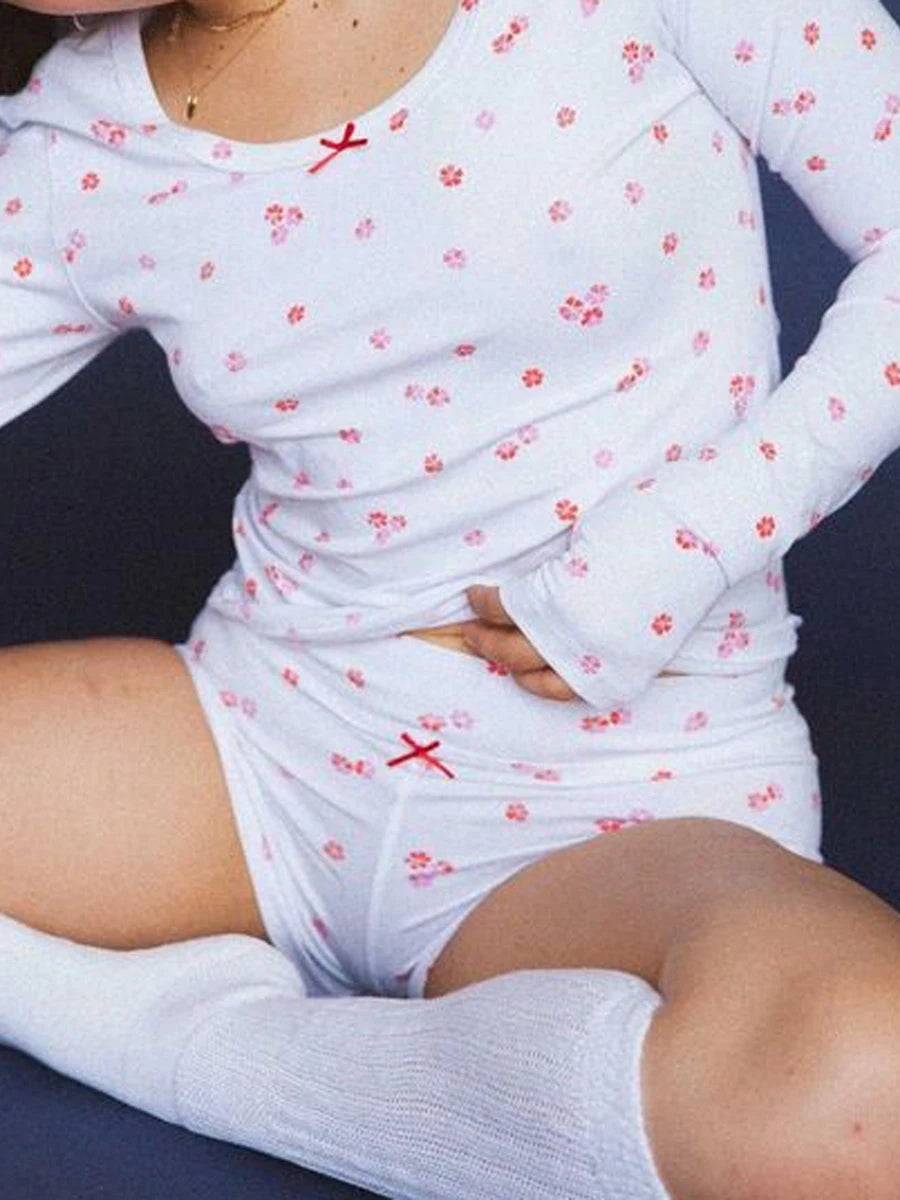 Pink Long Sleeve Crop Top Shorts Set