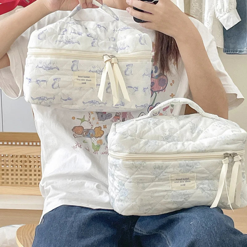 3 Types Floral Cosmetic Bag Set/Quilted Travel Tote