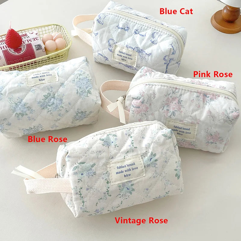 3 Types Floral Cosmetic Bag Set/Quilted Travel Tote