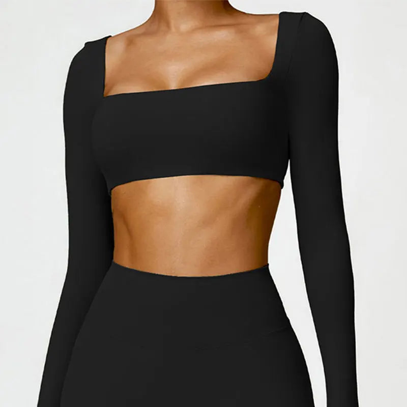 Women's Long Sleeve Yoga Top, Workout Running Shirt, Push Up Gym Top