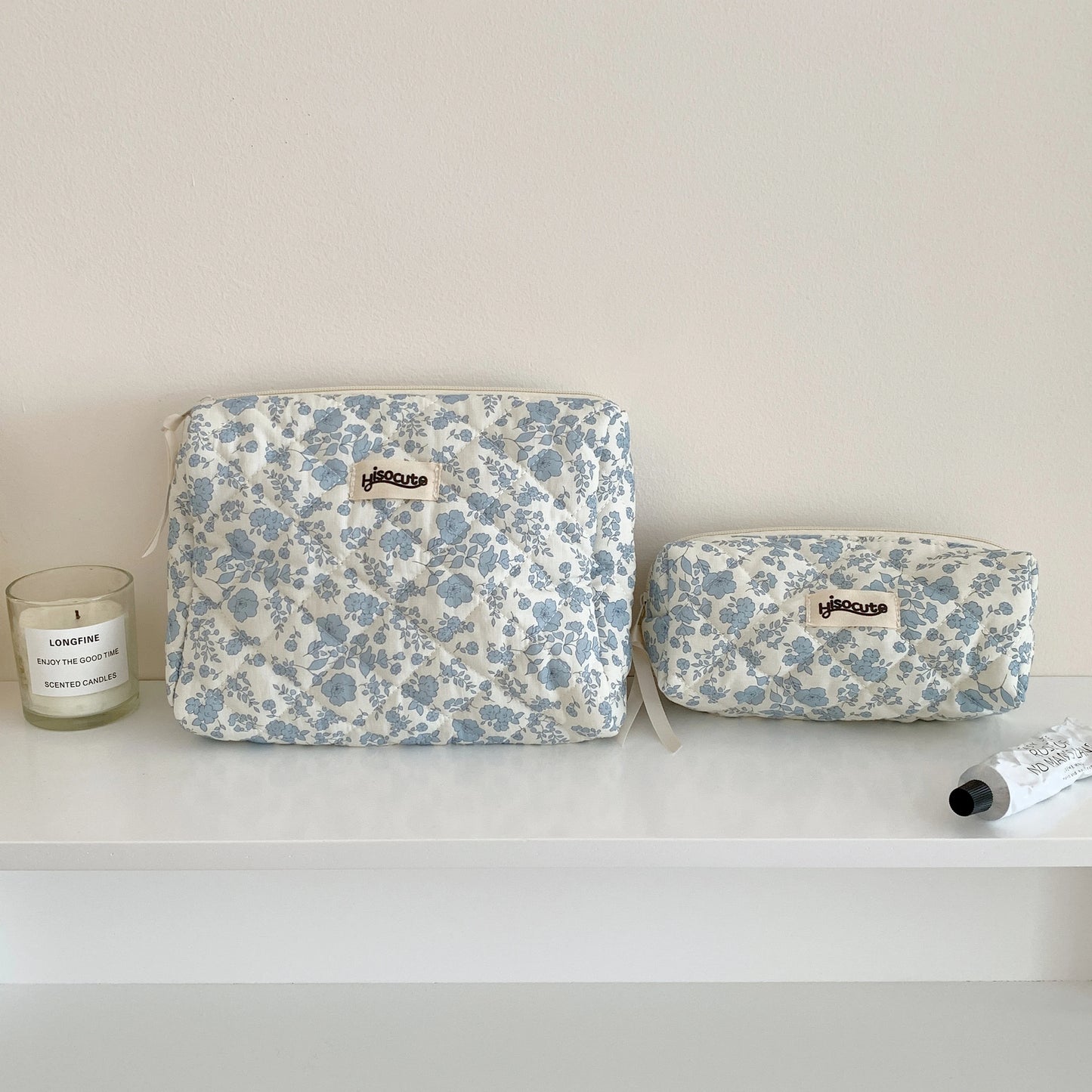 3-Piece Cotton Floral Cosmetic Bag Set