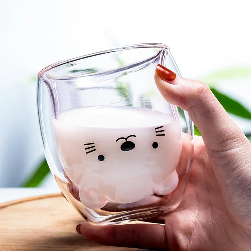 Cute Animal Glass Coffee Mug - Double Layer, Insulated