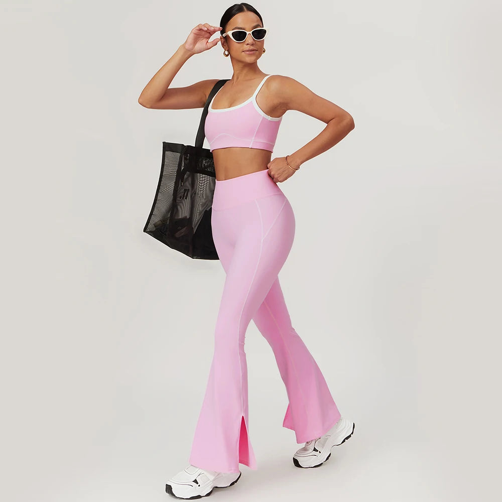 Women's Yoga Set, Sports Bra, Flare Leggings/Shorts, Workout Activewear