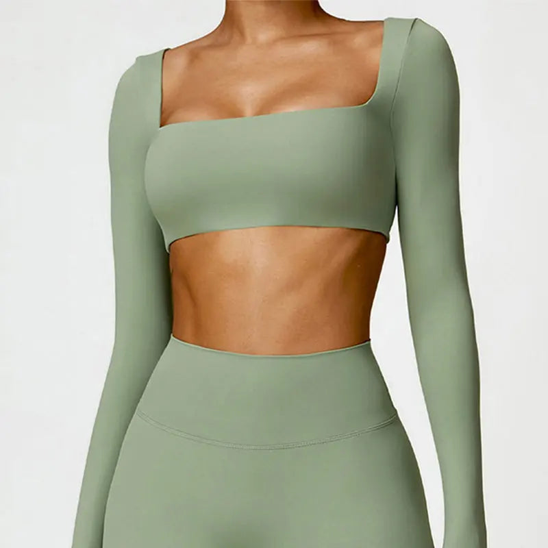 Women's Long Sleeve Yoga Top, Workout Running Shirt, Push Up Gym Top