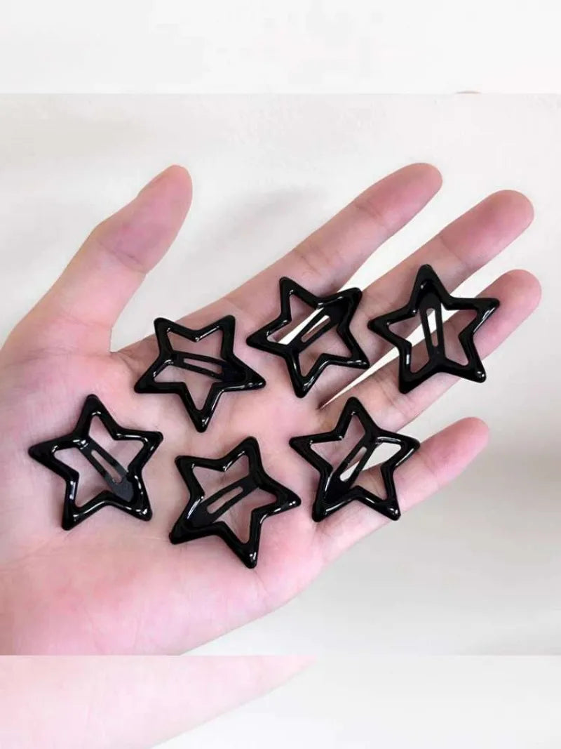 New Dark Y2K Girls Black Star Bobby Pin Hairpin Cool Charm Metal