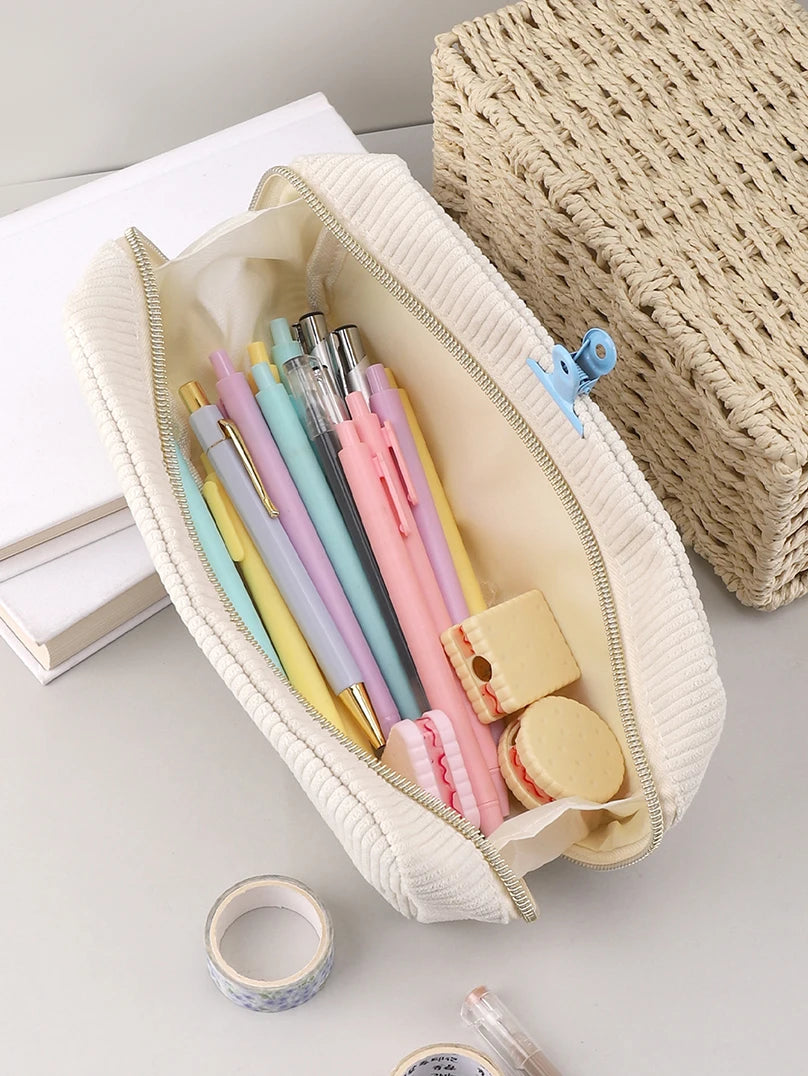 Corduroy Pencil Case Large Capacity Pencil Cases