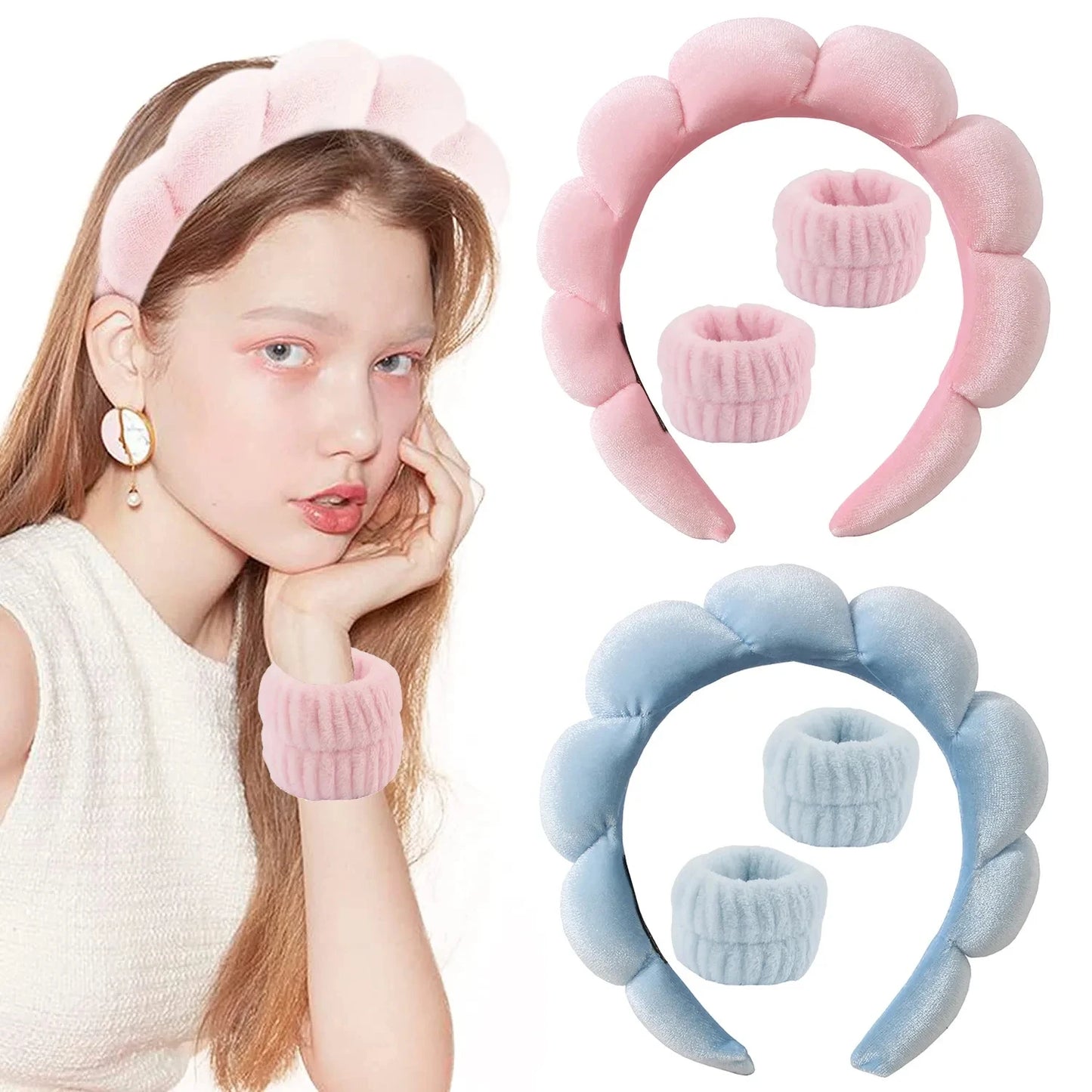 Sponge Headbands for Women Girls Puffy Hair Band Makeup Bubble