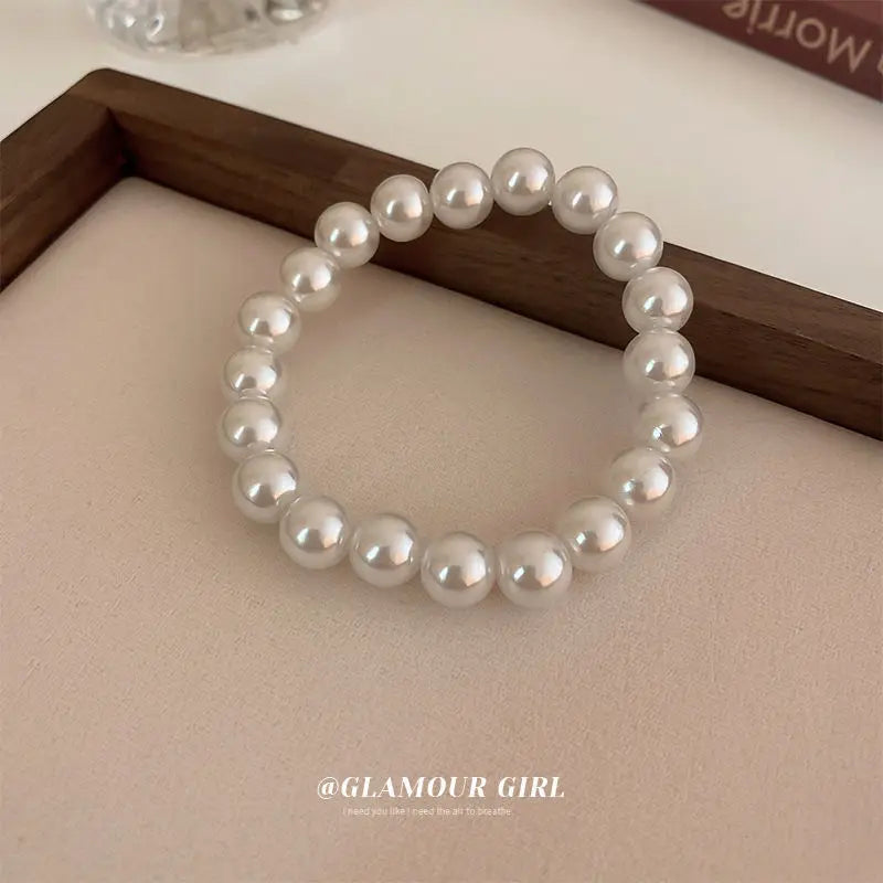 Elegant White Faux Pearl Beaded Adjustable Bracelet