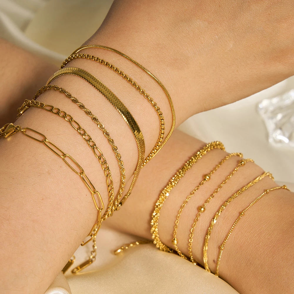 Gold Stainless Steel Twist Cuban Chain Bracelet for Women