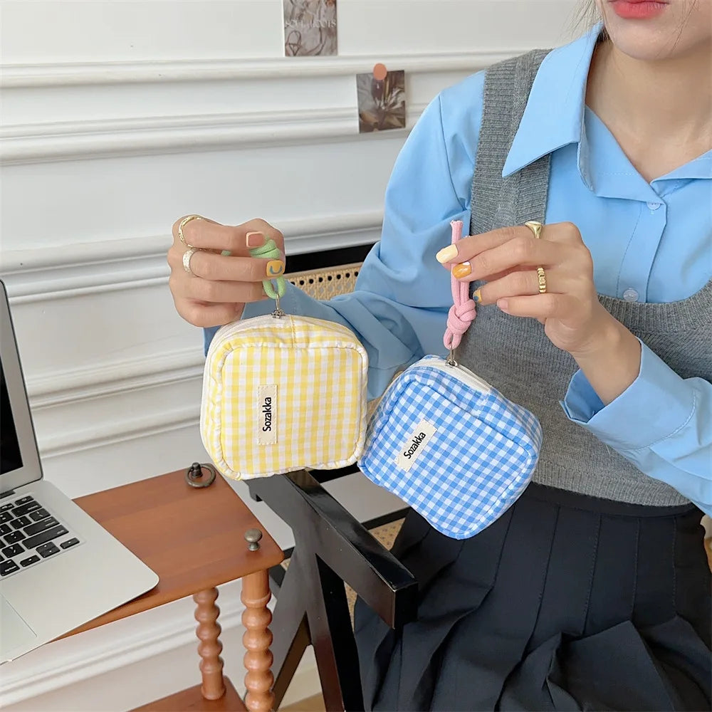 Mini Cute Lattice Square Cosmetic Bag