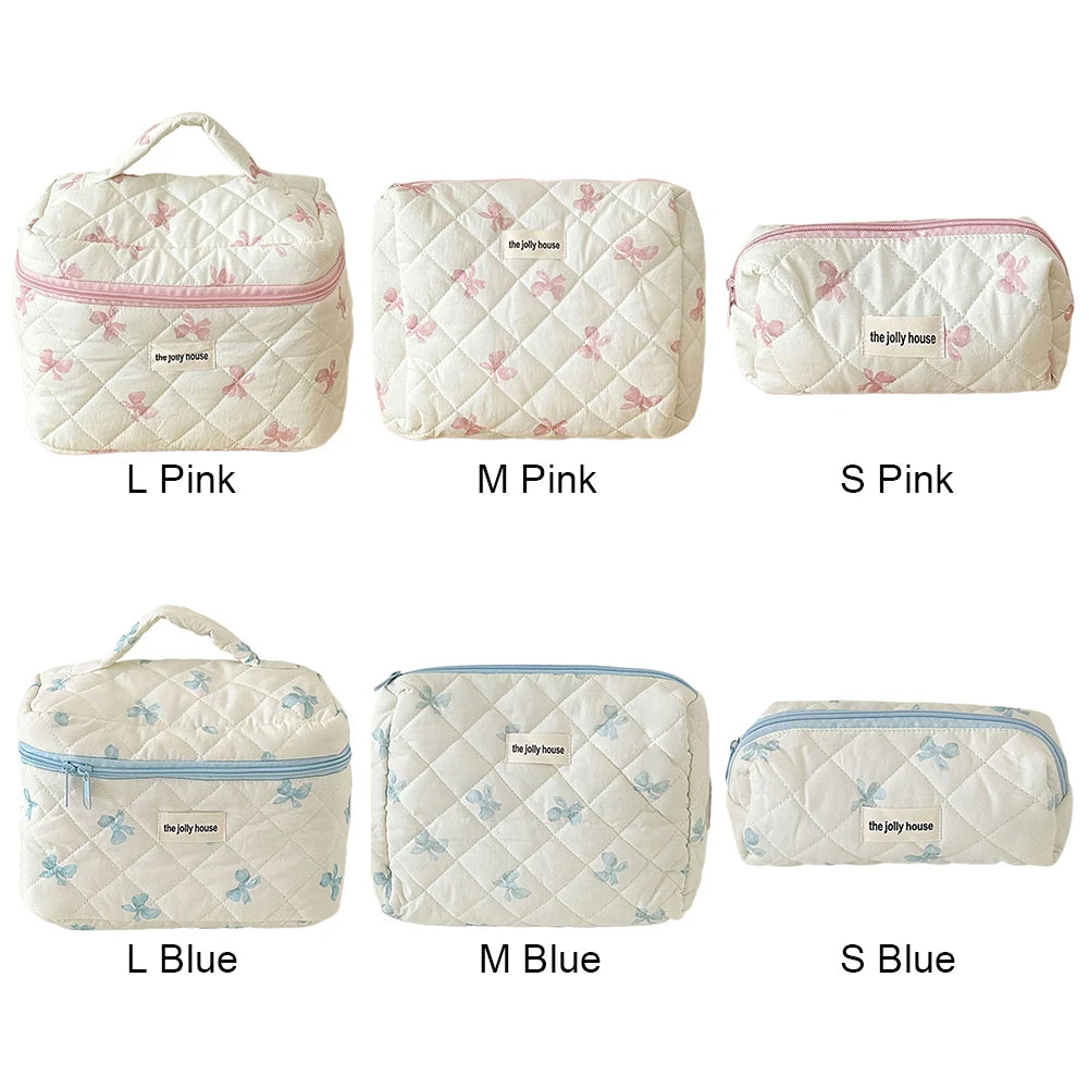 Cute Bow Flower Quilting Cotton Makeup Bag