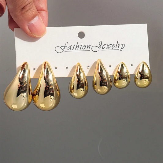 Trendy Gold Teardrop Acrylic Earrings, Glossy and Stylish