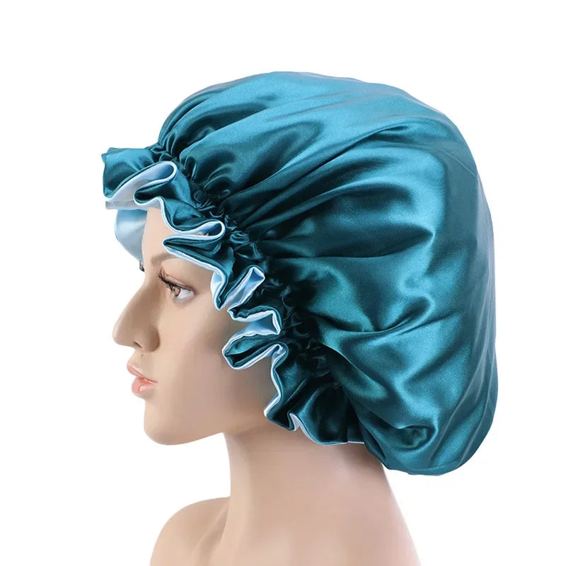 Satin Bonnet  Sleeping Cap Double Color Ding Big Lace Nightcap