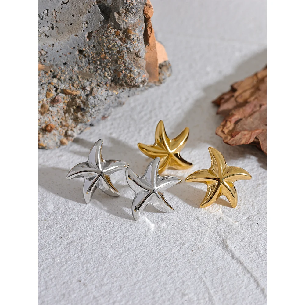 Waterproof Stainless Steel Starfish Stud Earrings