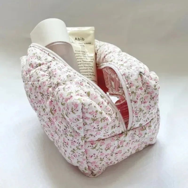 Storage Organizer Floral Puffy Quilted Makeup Bag Flower