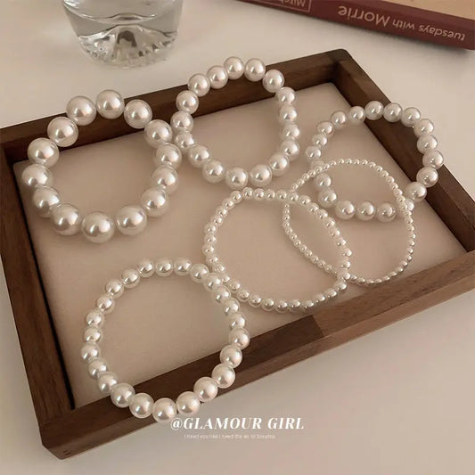 Elegant White Faux Pearl Beaded Adjustable Bracelet