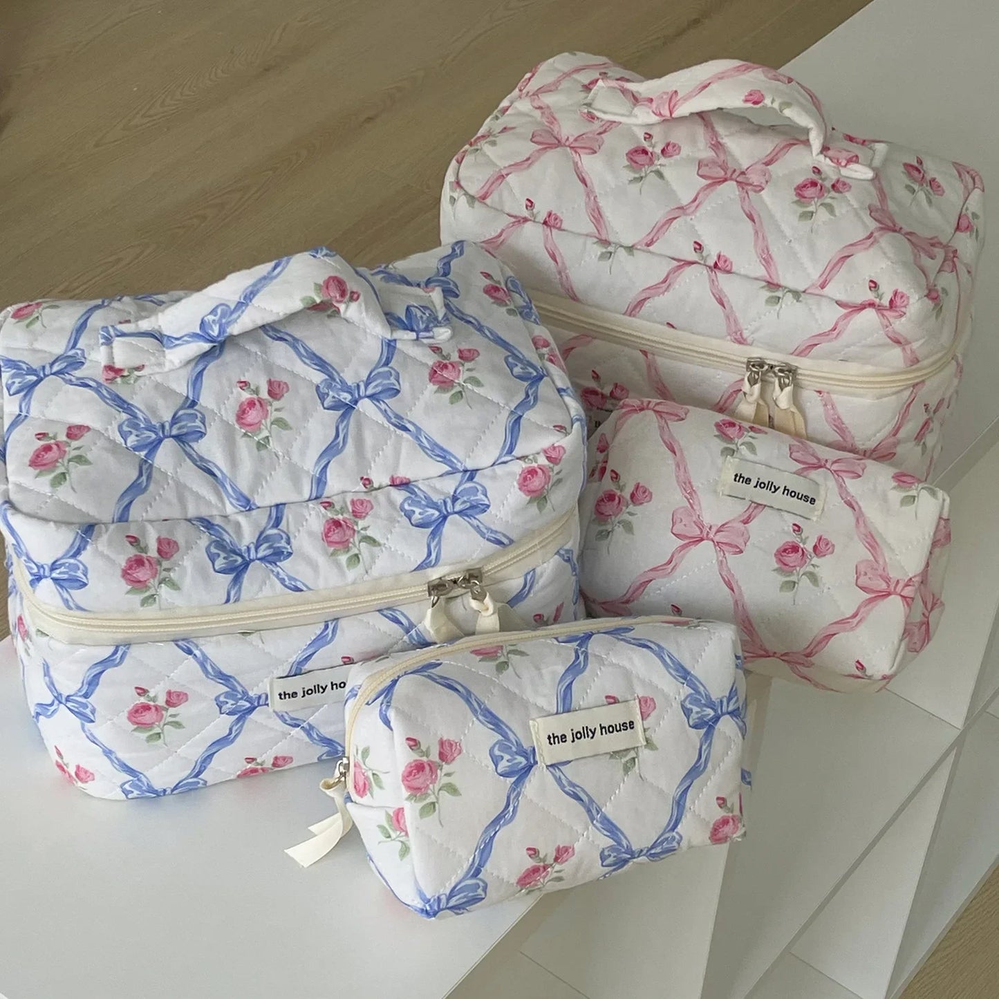 Cute Bow Flower Quilting Cotton Makeup Bag