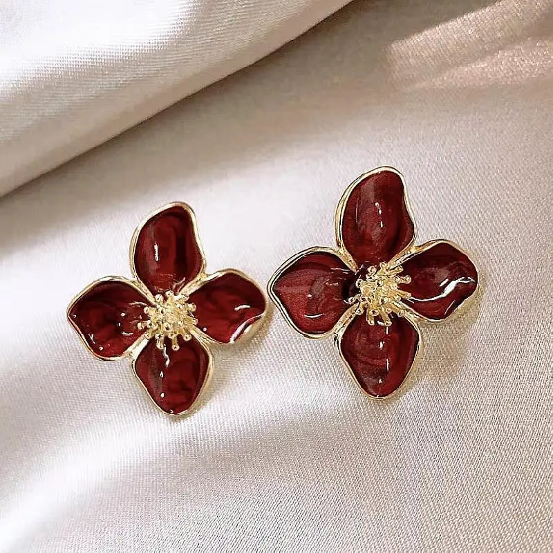 Fashion Korean Retro Red Flower Earrings