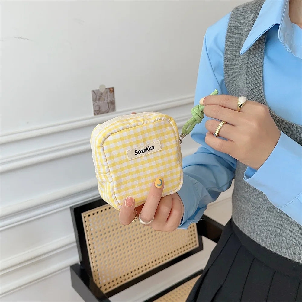 Mini Cute Lattice Square Cosmetic Bag