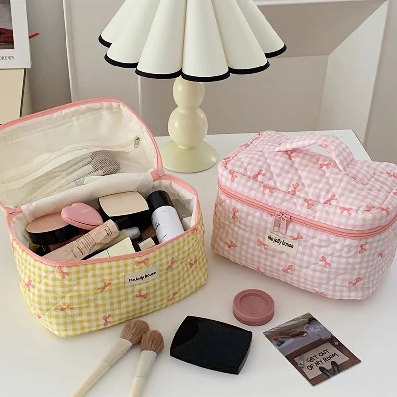 Colorful Makeup Bag Cute Bow Flower Printed Cosmetic Pouch