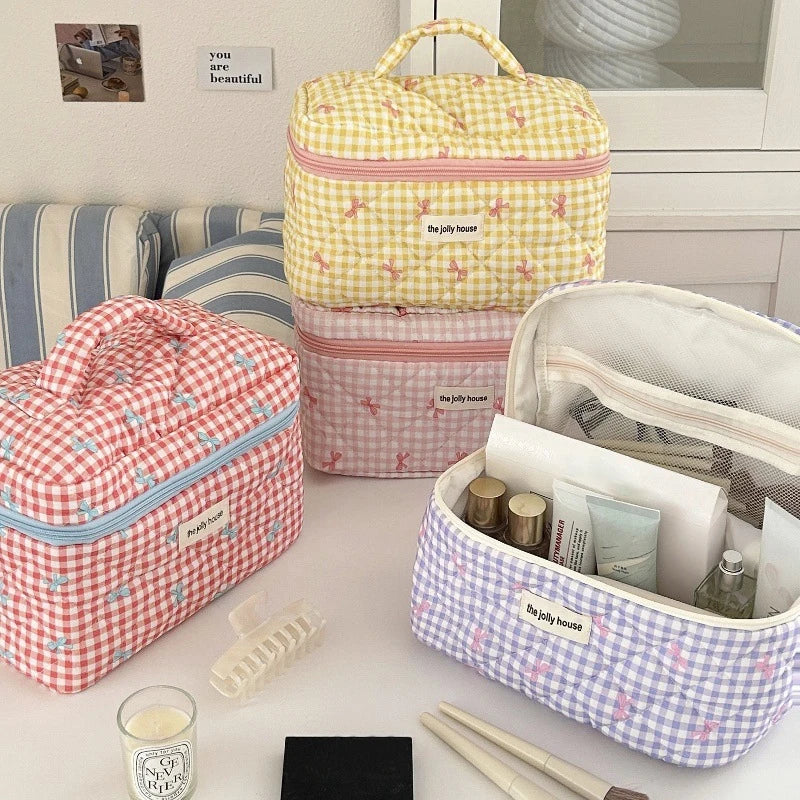 Colorful Makeup Bag Cute Bow Flower Printed Cosmetic Pouch