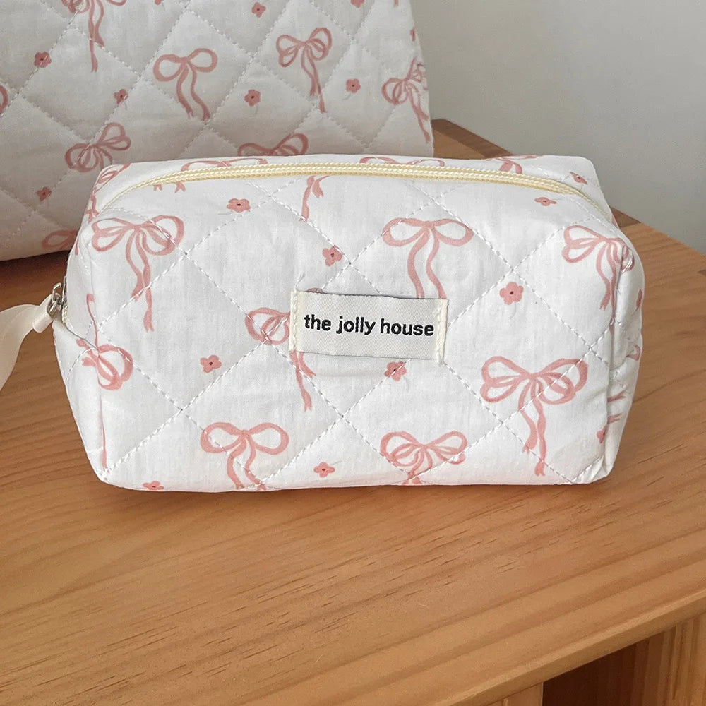 Tote Cosmetic Toiletry Storage Pouch Handbag Flower Cotton Zipper Bags