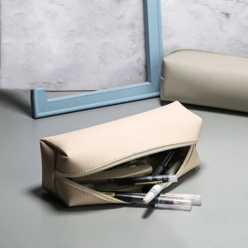 Large Capacity PU Leather Pencil Bag Stationery Holder Case